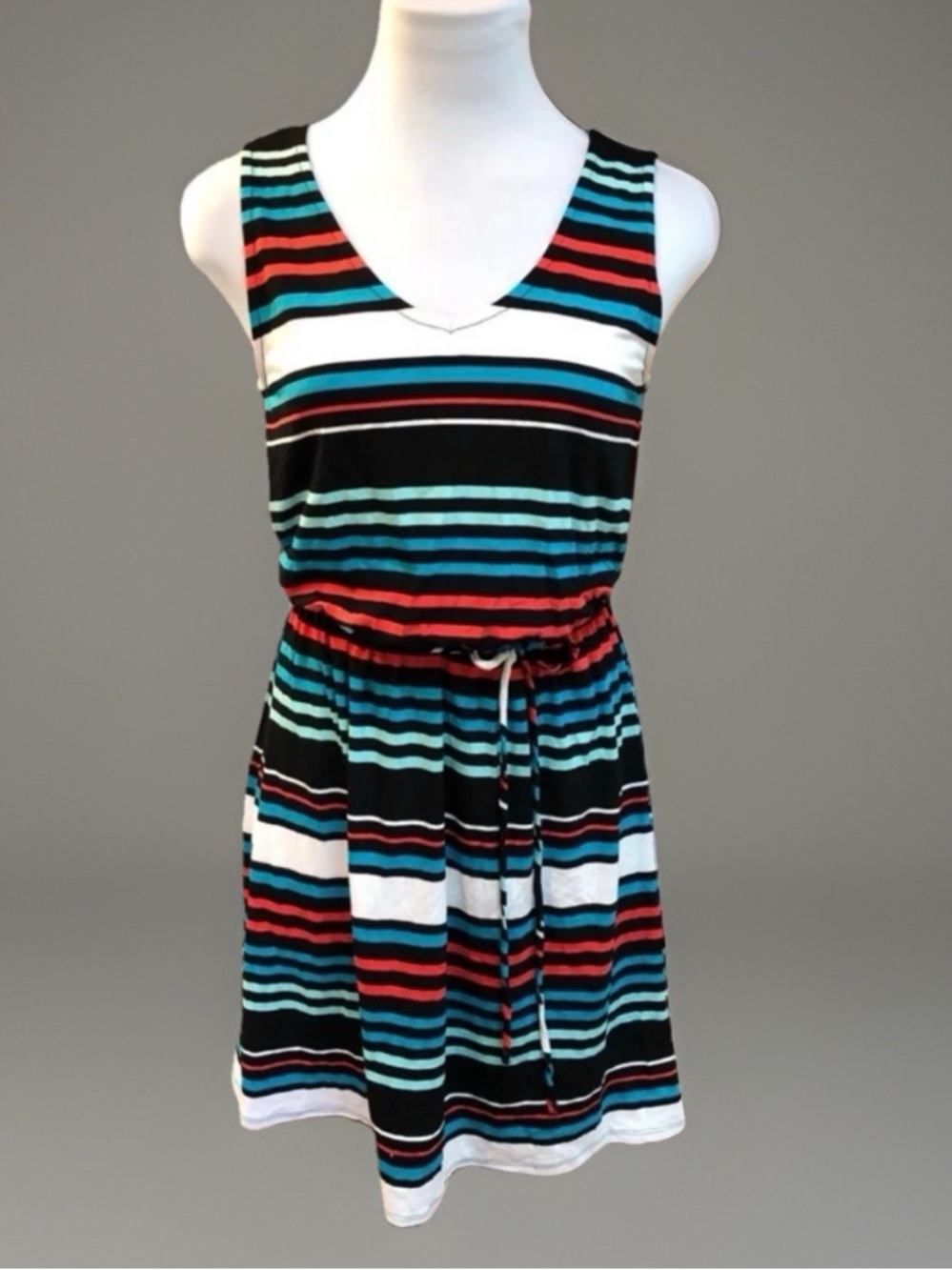 Beach Cover Sleeveless Striped Tie Waist